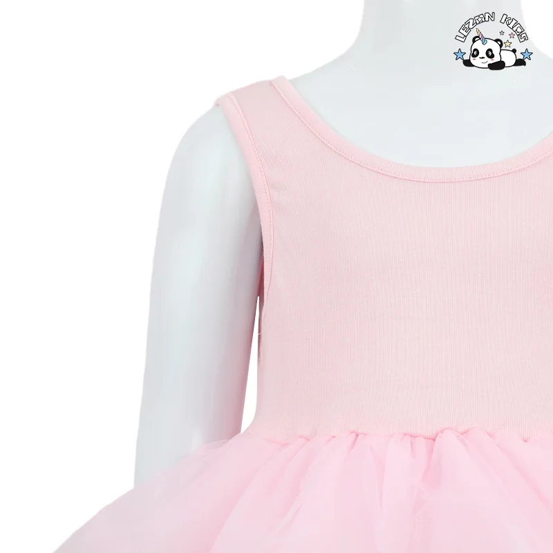 LEZONKIDS - Girls' Ballet Dress Children Summer Sleeveless Cotton Mesh Layered Dress Girls Casual Long School Party Dress